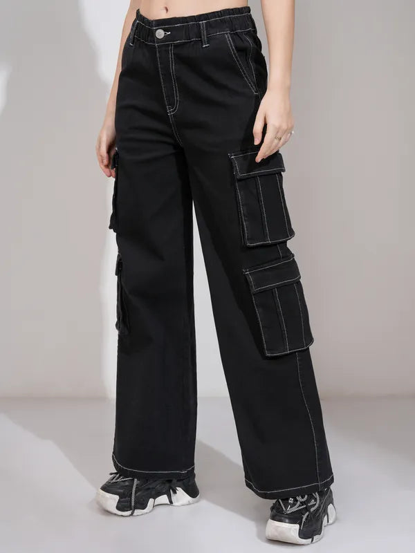 Women Black Straight Fit Stretchable Jeans