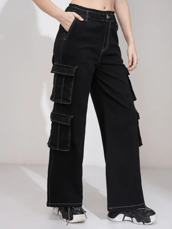 Women Black Straight Fit Stretchable Jeans