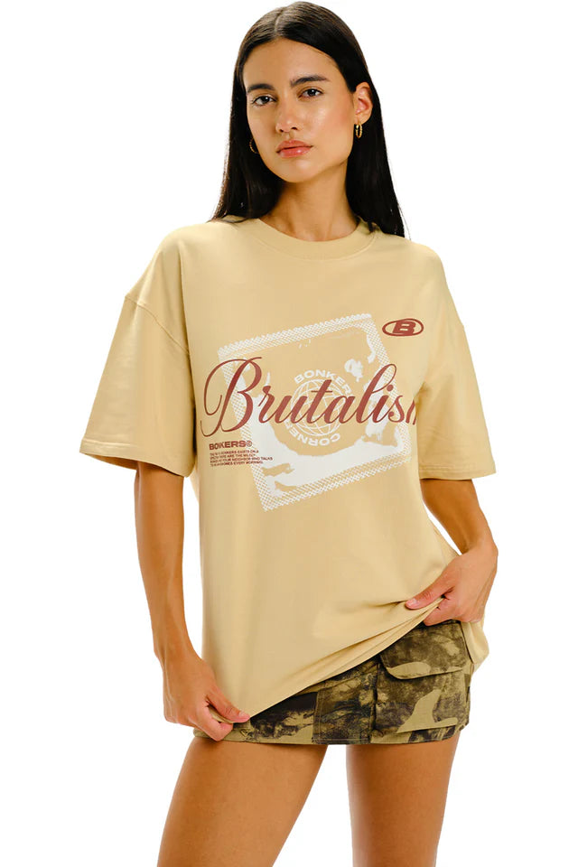 Raw Brutalism Oversized T-Shirt for Women with Trendy Graphic Print and Relaxed Fit