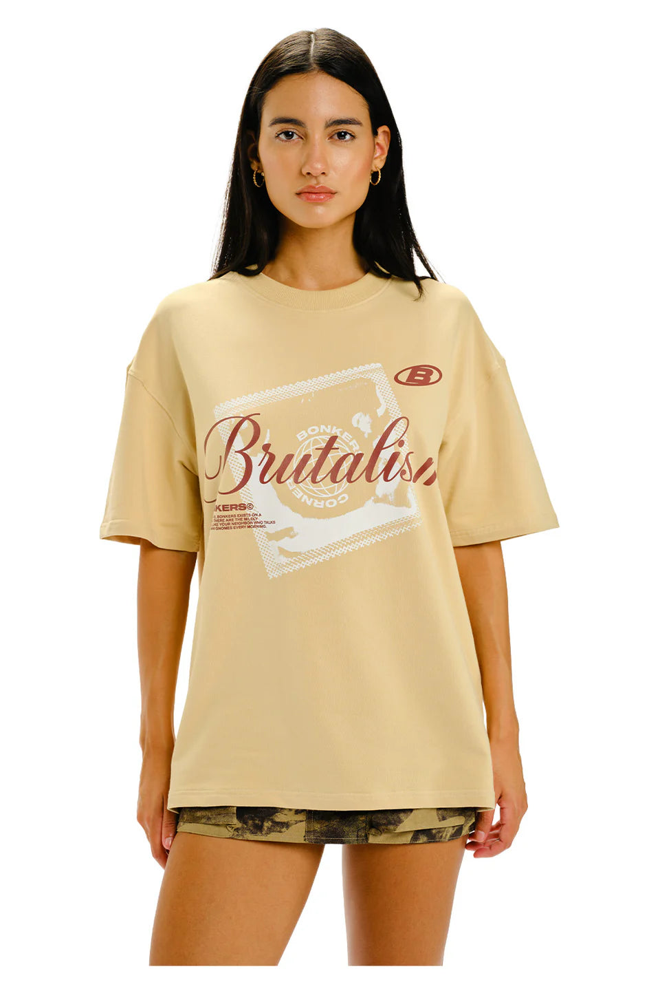 Raw Brutalism Oversized T-Shirt for Women with Trendy Graphic Print and Relaxed Fit