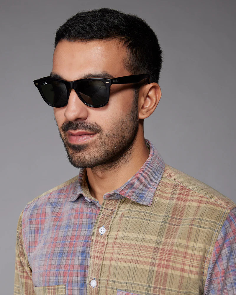 Stylish Men’s Red & Grey Corduroy Cut & Sew Checked Shirt with Modern Pattern and Soft Fabric
