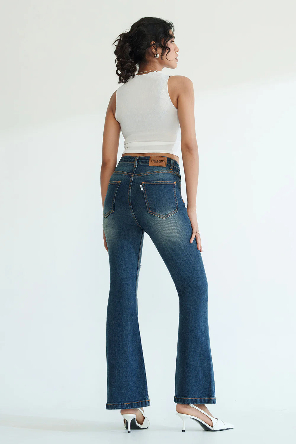 Retro Blue Bootcut Jeans for Women with Soft Washed Vintage Finish