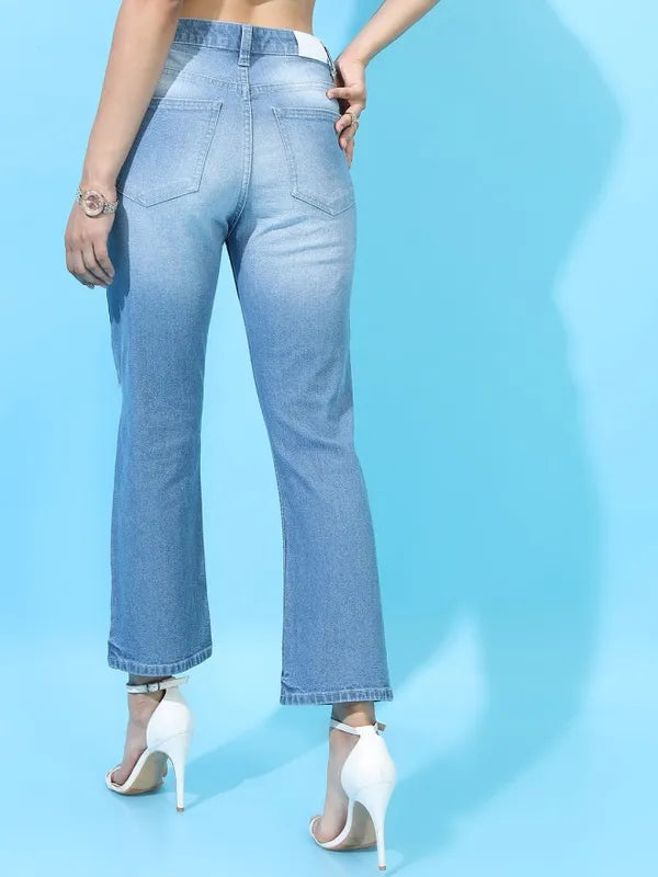 Blue Flared Highly Distressed Jeans