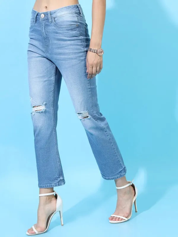 Blue Flared Highly Distressed Jeans
