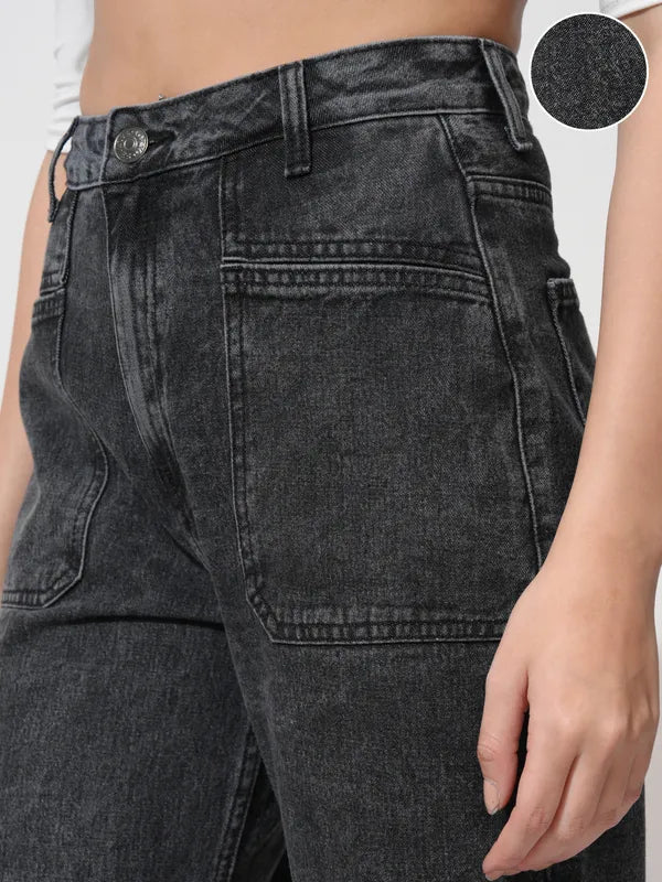 Classic Grey Straight Fit Stretchable Jeans with Versatile Styling for Women