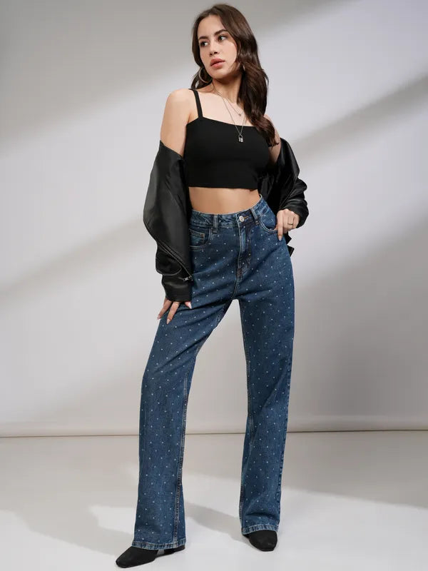 Stylish Blue Dad Fit Stretchable Jeans for Women with Comfortable Loose Fit