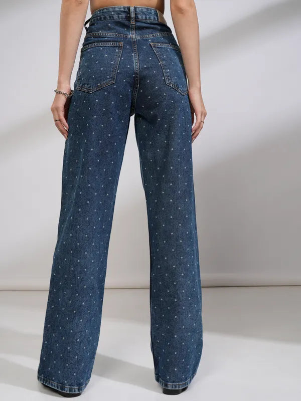 Stylish Blue Dad Fit Stretchable Jeans for Women with Comfortable Loose Fit