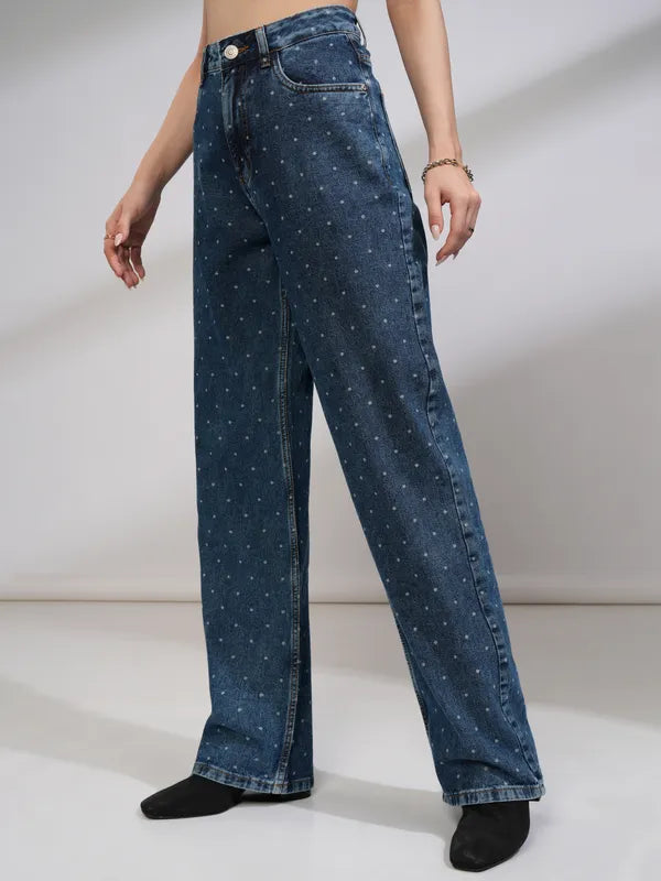 Stylish Blue Dad Fit Stretchable Jeans for Women with Comfortable Loose Fit