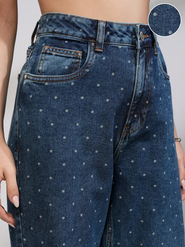 Stylish Blue Dad Fit Stretchable Jeans for Women with Comfortable Loose Fit