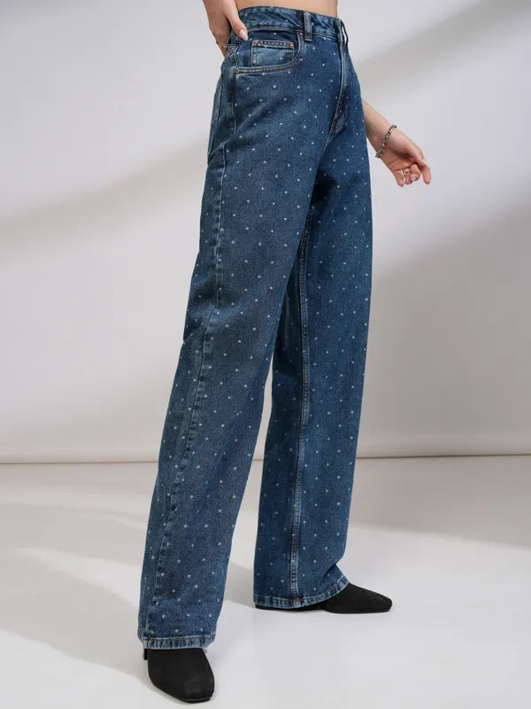 Stylish Blue Dad Fit Stretchable Jeans for Women with Comfortable Loose Fit