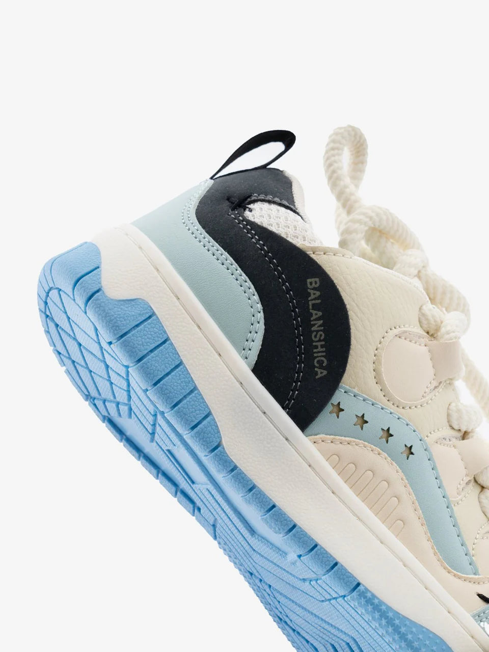 Women’s White & Blue Sneakers with Thick Laces and Comfortable Flat Sole