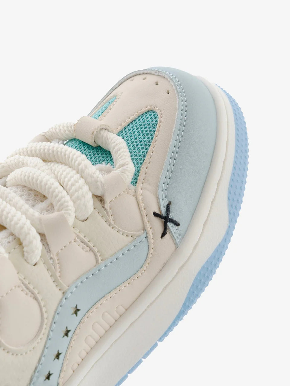 Women’s White & Blue Sneakers with Thick Laces and Comfortable Flat Sole