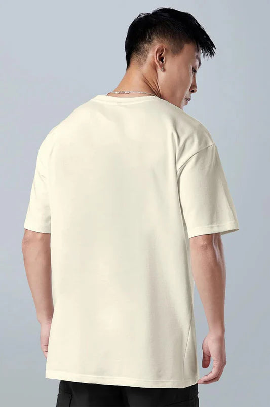 Beige Oversized Typography Brand Printed T-shirt