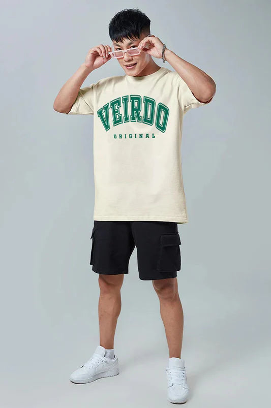 Beige Oversized Typography Brand Printed T-shirt