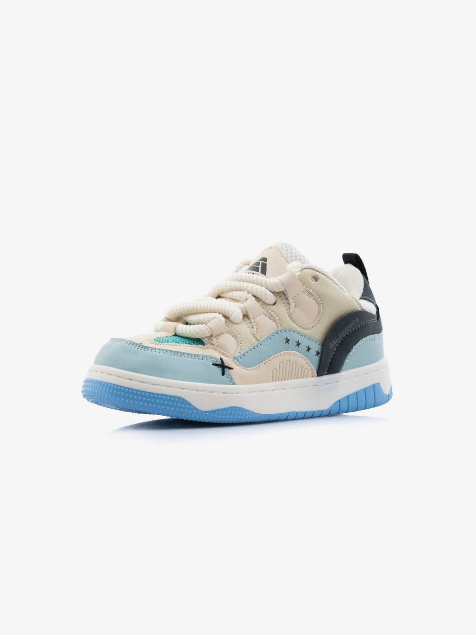 Women’s White & Blue Sneakers with Thick Laces and Comfortable Flat Sole
