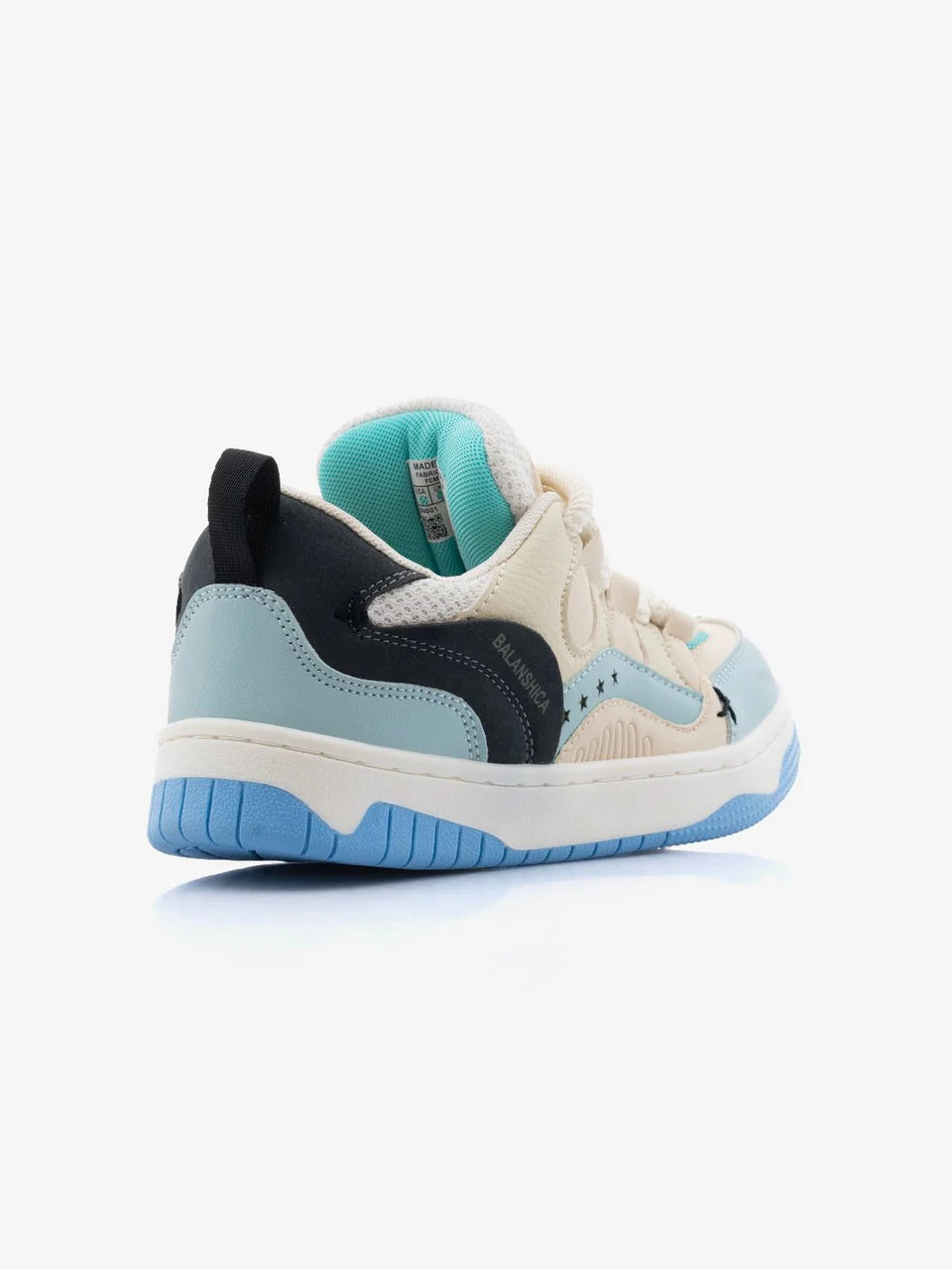 Women’s White & Blue Sneakers with Thick Laces and Comfortable Flat Sole