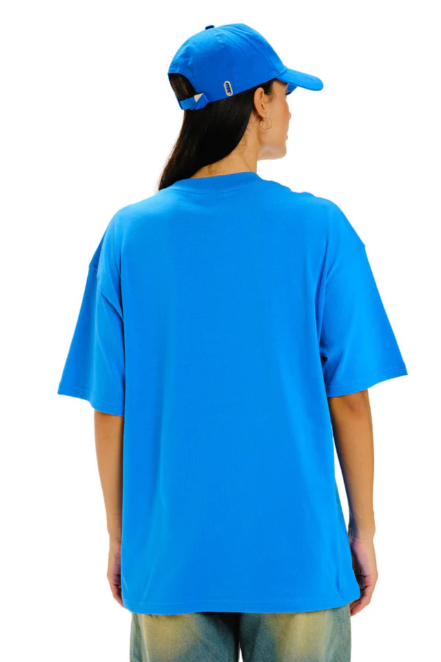Women’s Yuck Fou Blue Oversized T-Shirt with Trendy Statement Design and Comfortable Fit