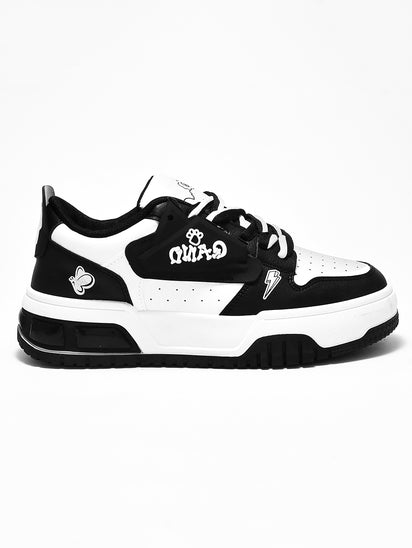 Women’s Black White Sneakers with Lace-Up Closure and Supportive Fit