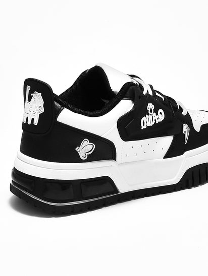Women’s Black White Sneakers with Lace-Up Closure and Supportive Fit