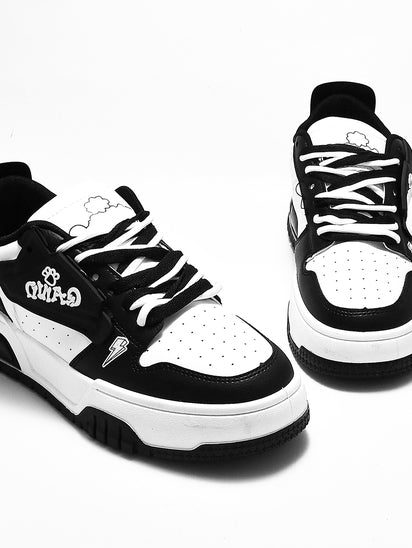 Women’s Black White Sneakers with Lace-Up Closure and Supportive Fit