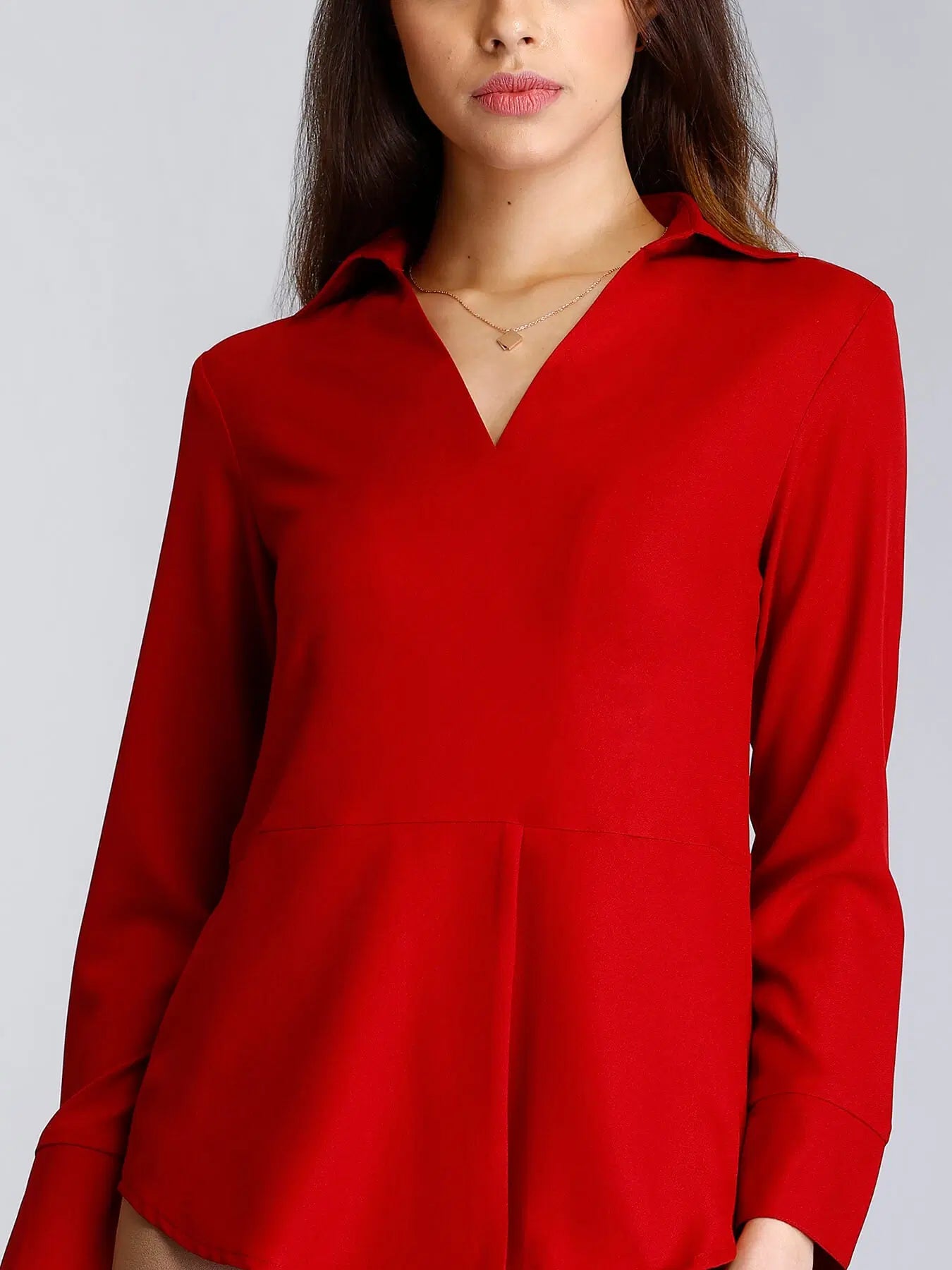 Surplice Neck Pleated Top - Red For Women