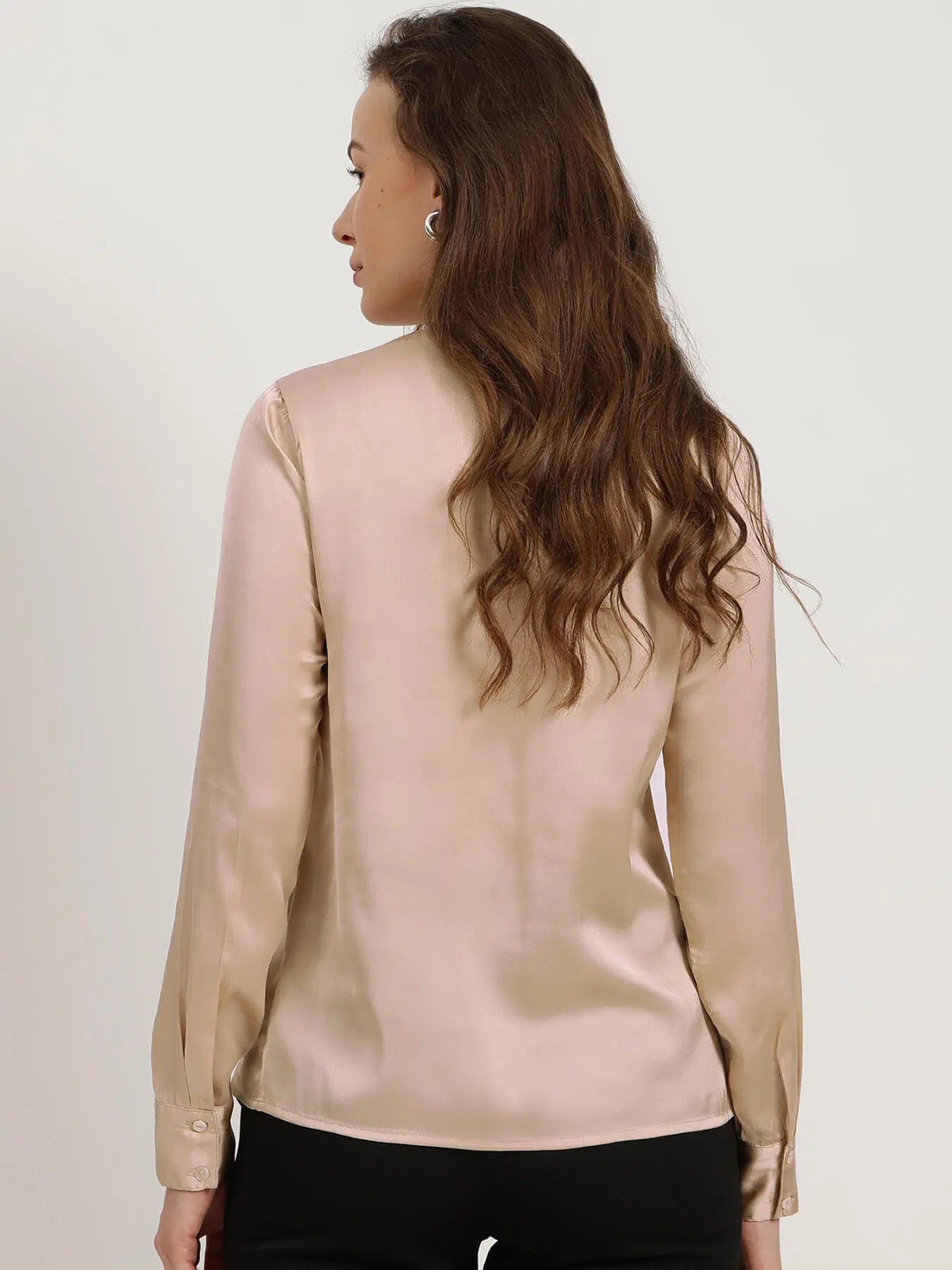 Satin Gathered Neck Shirt - Beige For Women