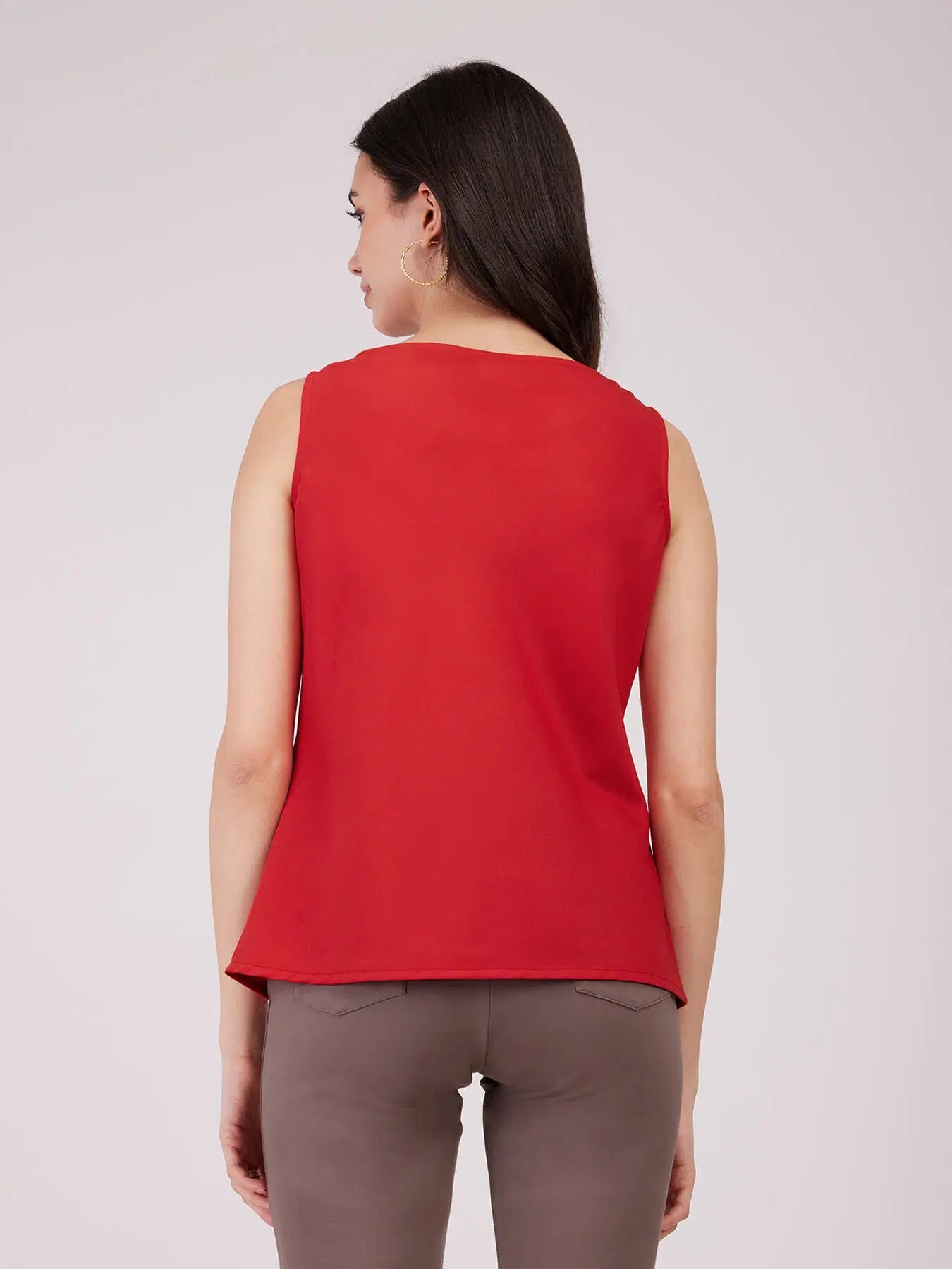 Women’s Cowl Neck Top in Red with Elegant Draped Neckline