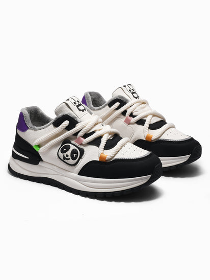Women’s Panda Walkers Black Sneakers with Comfortable Cushioned Sole