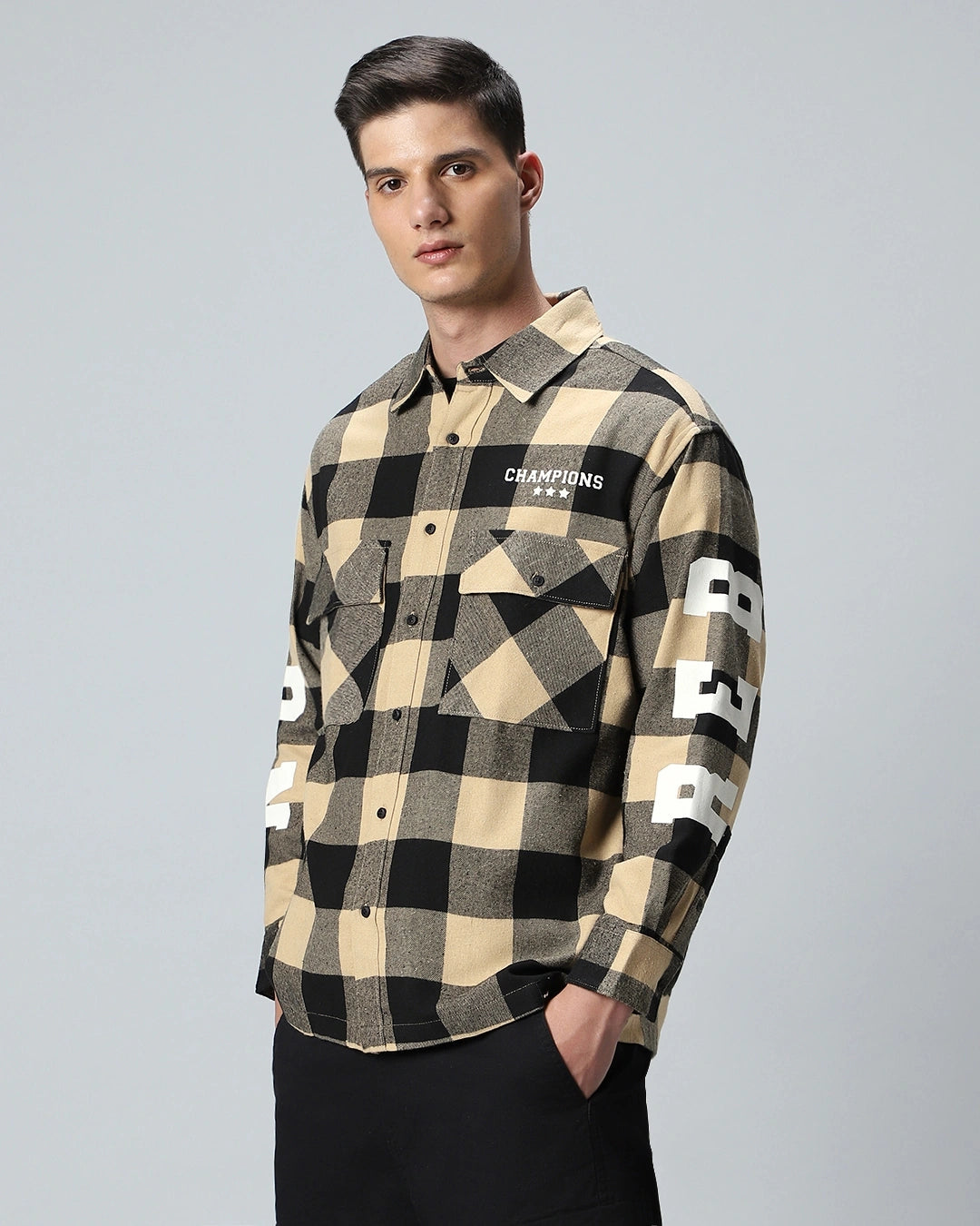 Modern Men’s Brown & Black Reb Checked Oversized Shirt