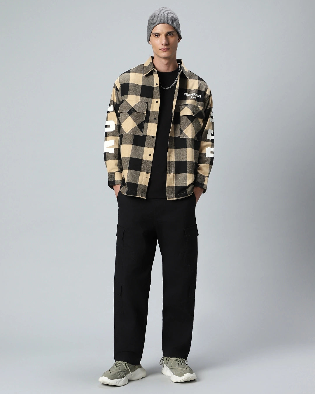 Modern Men’s Brown & Black Reb Checked Oversized Shirt
