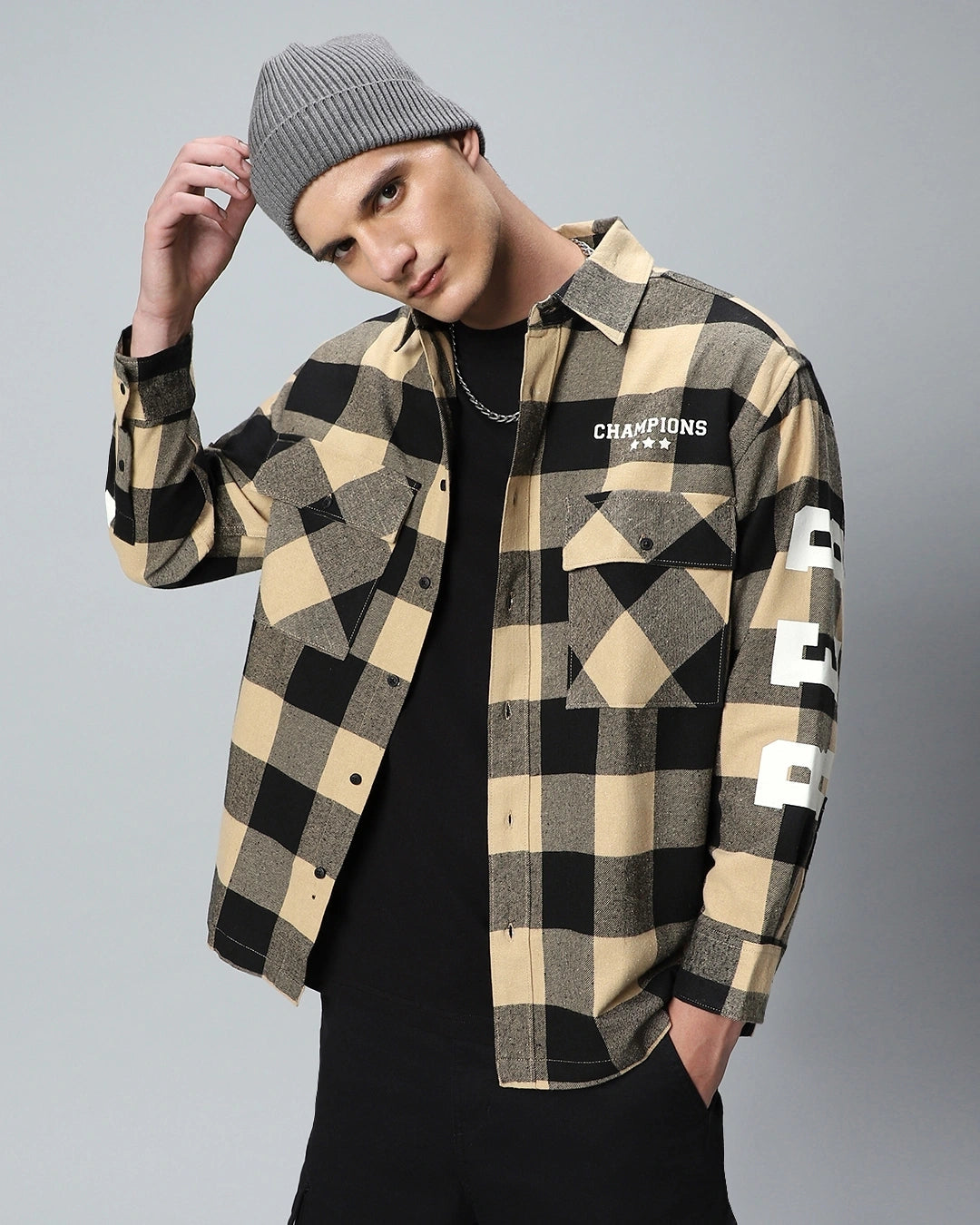 Modern Men’s Brown & Black Reb Checked Oversized Shirt