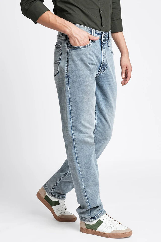 Premium Mid Blue Relax Fit Jeans for Men with Durable Denim and Comfortable Fit