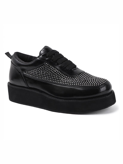 Stylish Black Platform Shoes for Women with Chunky Heel Design