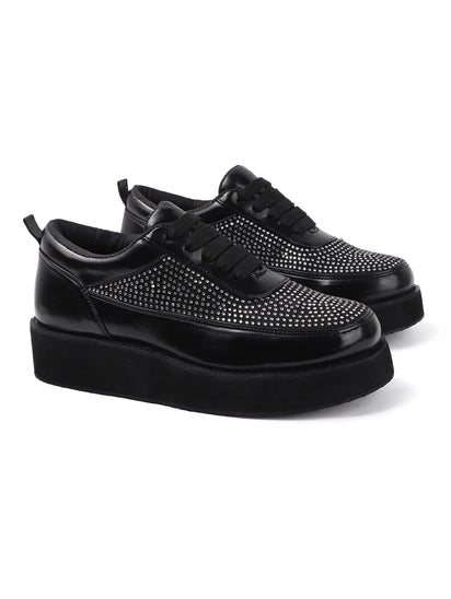 Stylish Black Platform Shoes for Women with Chunky Heel Design