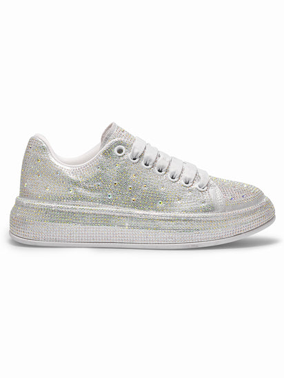Trendy Stardust Silver Sneakers with Breathable Upper and Modern Design