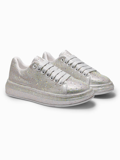 Trendy Stardust Silver Sneakers with Breathable Upper and Modern Design