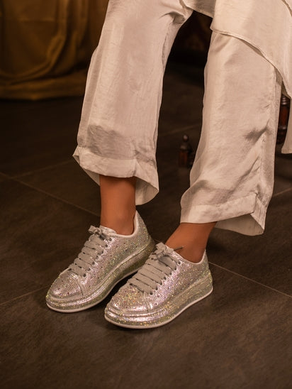 Trendy Stardust Silver Sneakers with Breathable Upper and Modern Design