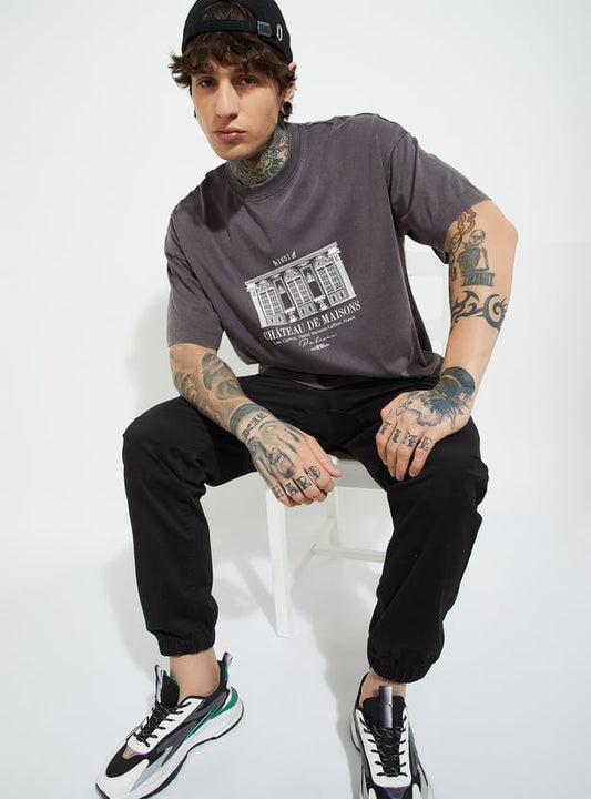 Men’s Printed Boxy Fit T-Shirt with Modern Graphic Prints
