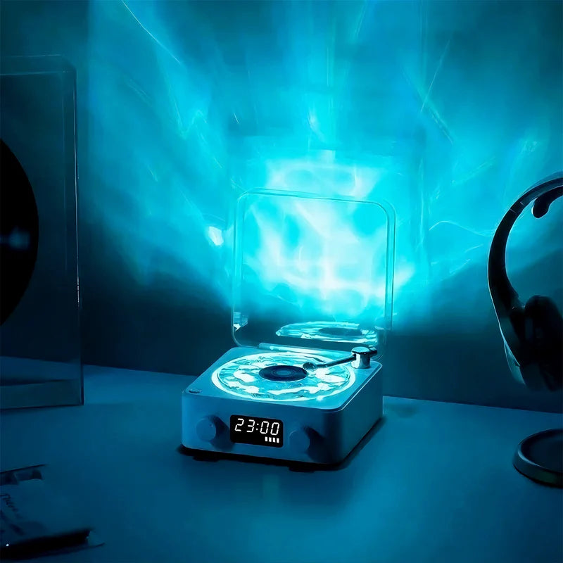 Retro Vinyl Bluetooth Speaker with LED Lights and Digital Clock for Home, Office, and Party Ambience
