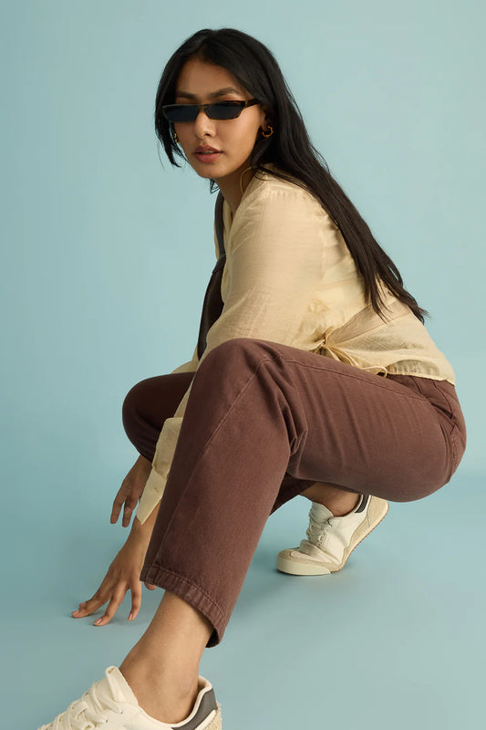 Women’s Rustic Brown Straight Jeans with Classic High-Rise Fit