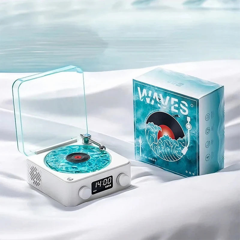 Retro Vinyl Bluetooth Speaker with LED Lights and Digital Clock for Home, Office, and Party Ambience