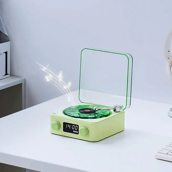 Retro Vinyl Bluetooth Speaker with LED Lights and Digital Clock for Home, Office, and Party Ambience