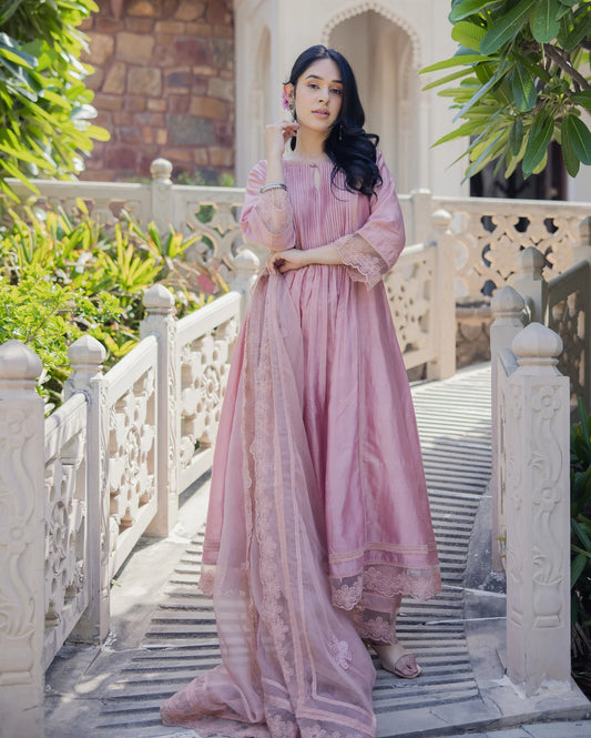 Mary Mauve Embroidered Chanderi Suit Set for Women with Elegant Traditional Detailing