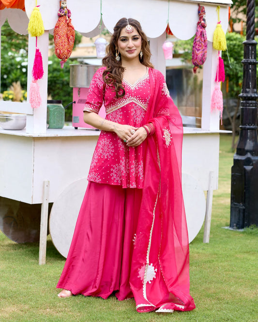 Kanak Designer Pink Bandhani Crepe Suit Set with Traditional Prints