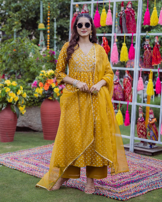 Pavitra Yellow Bandhani Chanderi Suit Set