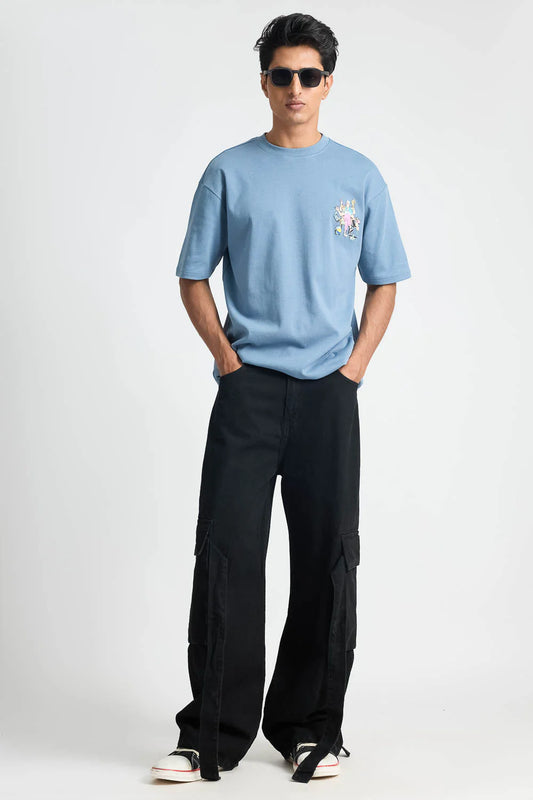 Stylish Charcoal Men’s Baggy Cargo Jeans with Functional Pockets and Durable Fabric