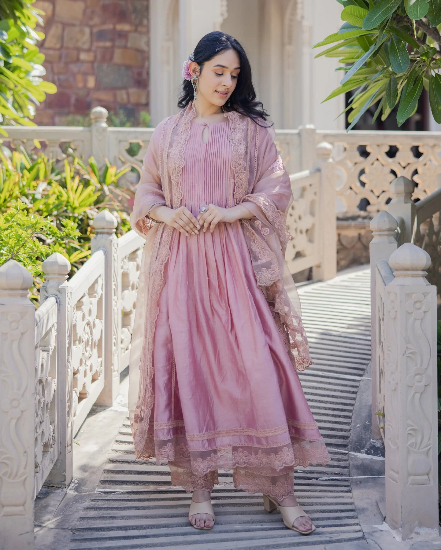 Mary Mauve Embroidered Chanderi Suit Set for Women with Elegant Traditional Detailing