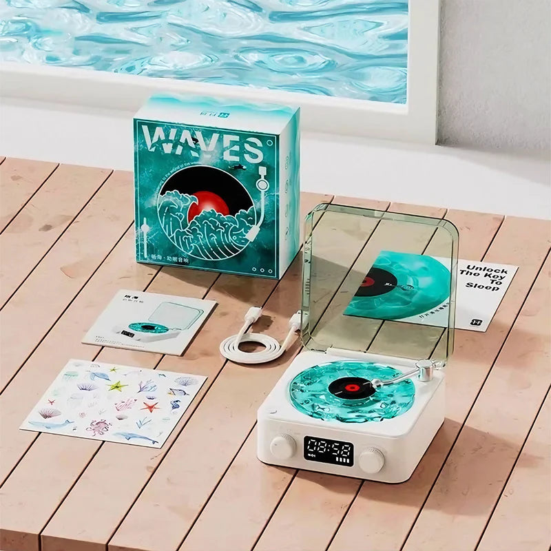 Retro Vinyl Bluetooth Speaker with LED Lights and Digital Clock for Home, Office, and Party Ambience