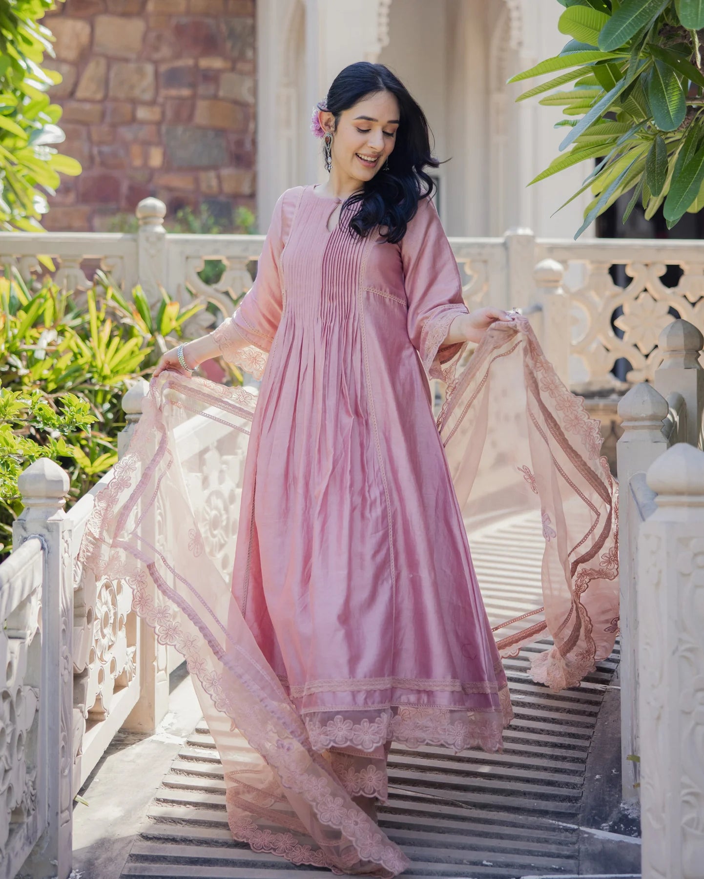 Mary Mauve Embroidered Chanderi Suit Set for Women with Elegant Traditional Detailing