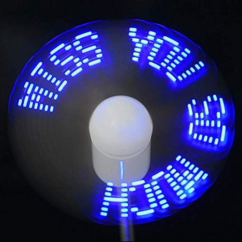 LED Fan with USB Power Custom Text Programmable Display Flexible Gooseneck and Clock Function